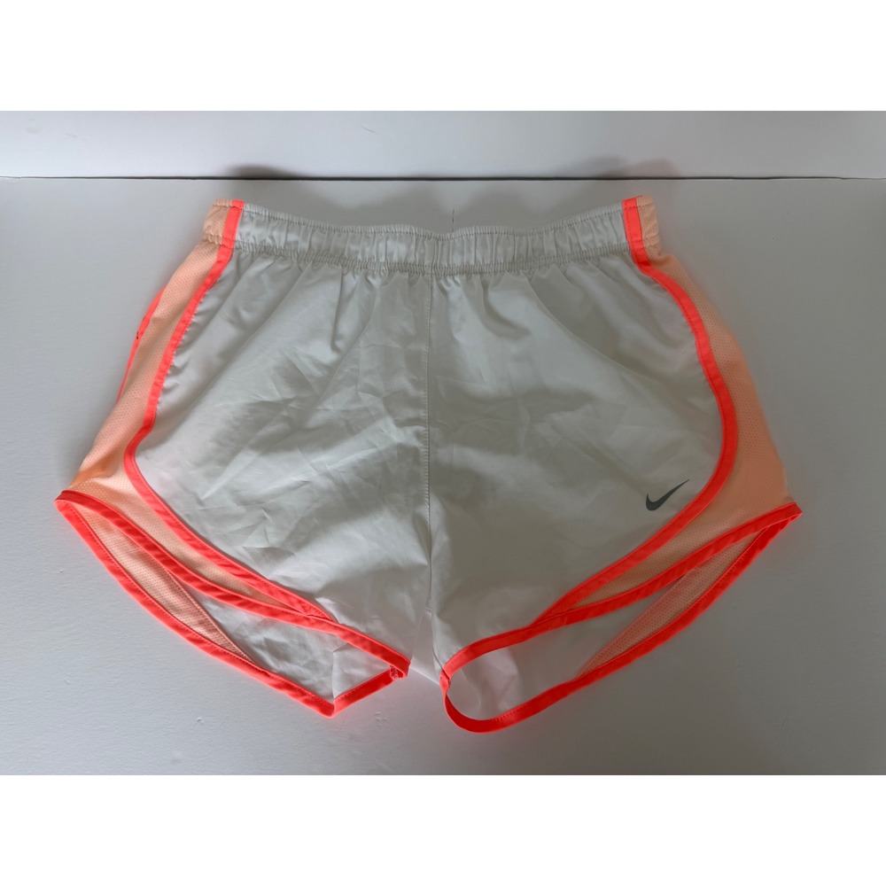 Nike Dri-FIT Tempo Running Shorts Womens Medium White Neon Orange Peach Mesh